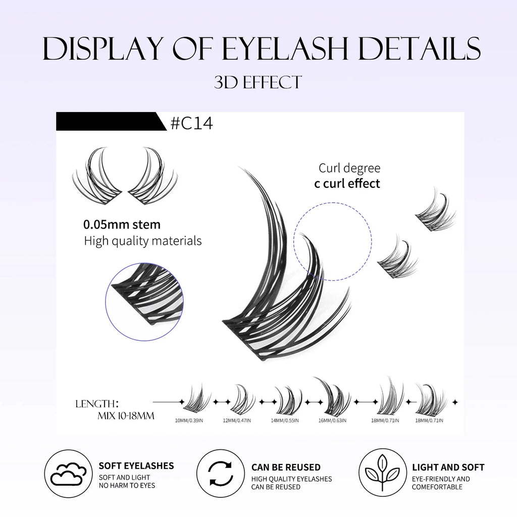 GROINNEYA Eyelashes Clusters 320 pcs Natural Eyelash extension Cluster Lashes Volume Mixed Tray Lashes Cluster Natural Lashes