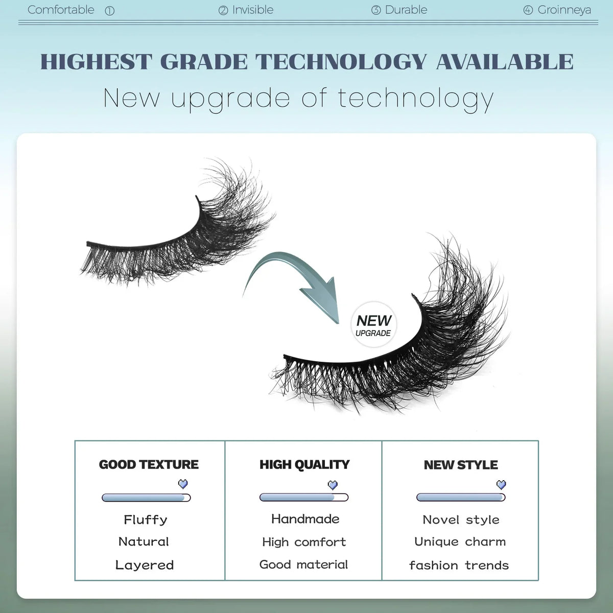 GROINNEYA Fake Lashes Fluffy Cat Eye Lashes 8D Fluffy Volume False Eyelashes D Curl Dramatic Thick Full Strip Faux Mink Lashes