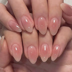 24Pcs Metallic Cat Eye French Sheer Manicure Tip Art Textured 3D Acrylic False Nails Nude Pink Almond Medium Press on Fake Nails