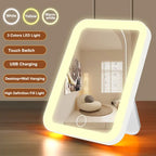 3 Colors LED Vanity Mirror with Touch Screen USB Rechargeable Dimming Makeup Mirror 3 Brightness Portable