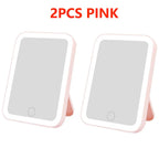 3 Colors LED Vanity Mirror with Touch Screen USB Rechargeable Dimming Makeup Mirror 3 Brightness Portable