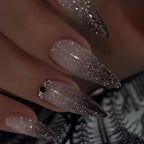 24Pcs Metallic Cat Eye French Sheer Manicure Tip Art Textured 3D Acrylic False Nails Nude Pink Almond Medium Press on Fake Nails