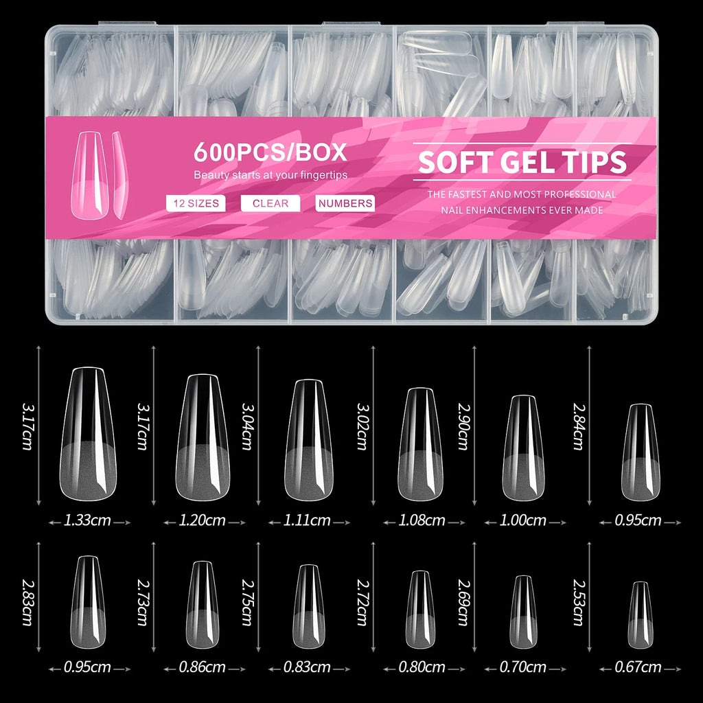 100/600Pcs Short Almond Nail Tips Soft Gel Nail Tips Full Cover False Nail Tips For Acrylic Nails  Salon Home Press On Nails