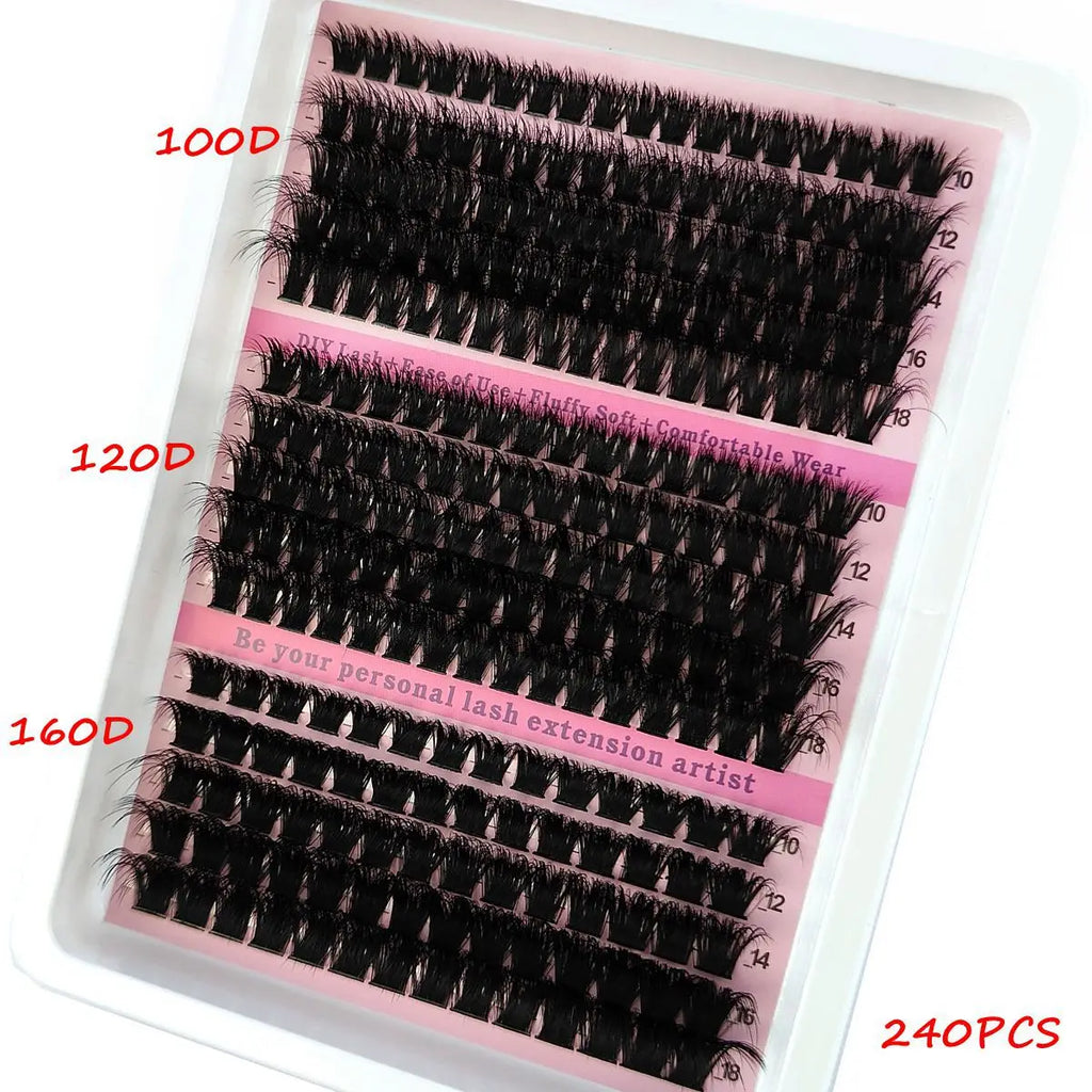 New 15Rows DIY 5D Fluffy Lash Clusters 60D-200D Thick Eyelash Clusters Wispy Individual Lashes 10-20mm Cluster Eyelash Extension
