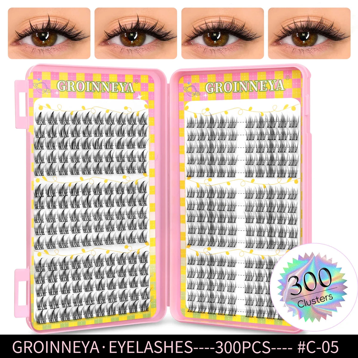 GROINNEYA Eyelashes Clusters 320 pcs Natural Eyelash extension Cluster Lashes Volume Mixed Tray Lashes Cluster Natural Lashes