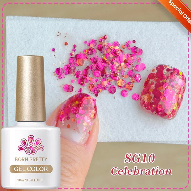 BORN PRETTY 10ml Sliver Carat Mirage Reflective Glitter Gel Nail Polish Sparkling Ultra Shine Soak Off UV Nail Art Gel Varnish