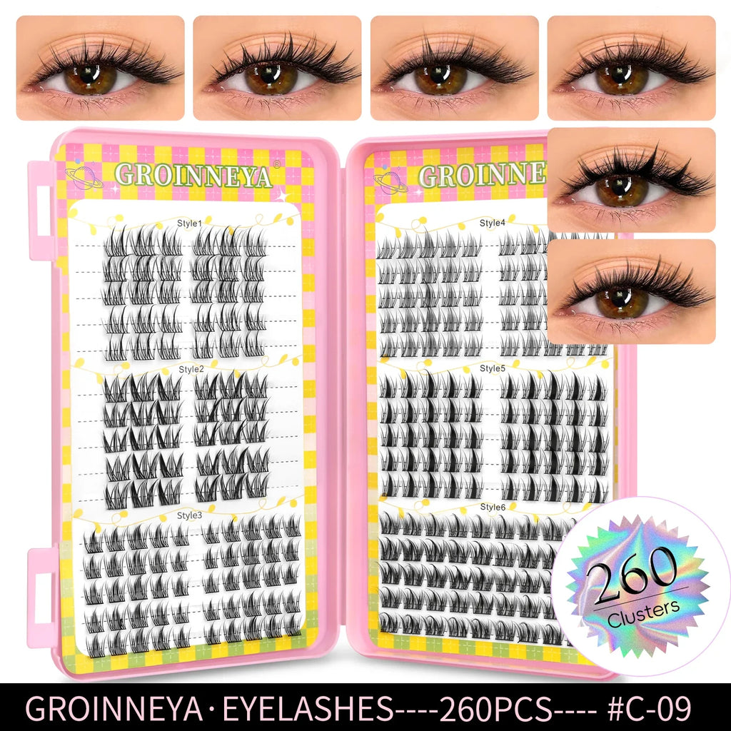 GROINNEYA Eyelashes Clusters 320 pcs Natural Eyelash extension Cluster Lashes Volume Mixed Tray Lashes Cluster Natural Lashes