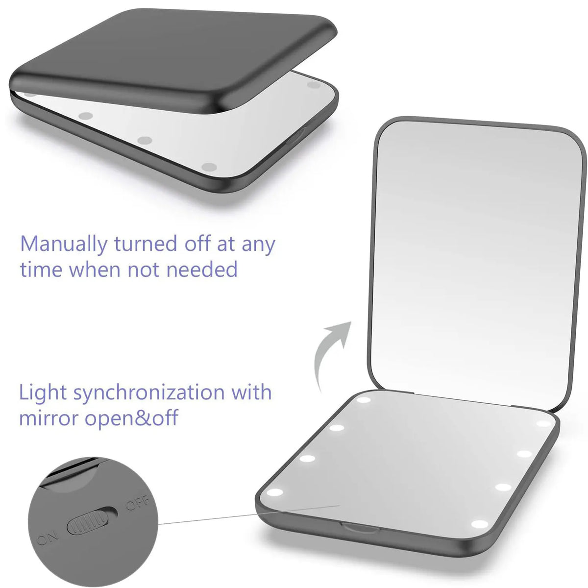 Mini LED Makeup Mirror Portable Vanity Mirrors with Light 1X 2X Magnifying Pocket Mirror Foldable Cosmetic Vanity Mirrors