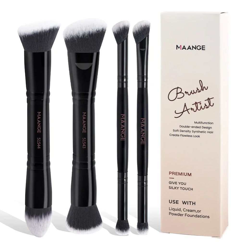 MAANGE 4pcs Basic Makeup Brushes Set With Box Dual-ended Foundations Powder Blush Details for Eyeshadow Brushes Beginner Travel