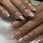 24Pcs Metallic Cat Eye French Sheer Manicure Tip Art Textured 3D Acrylic False Nails Nude Pink Almond Medium Press on Fake Nails