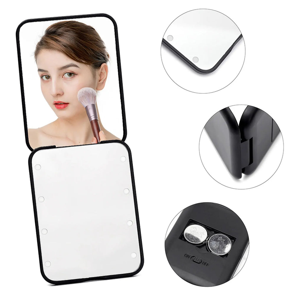 Mini LED Makeup Mirror Portable Vanity Mirrors with Light 1X 2X Magnifying Pocket Mirror Foldable Cosmetic Vanity Mirrors