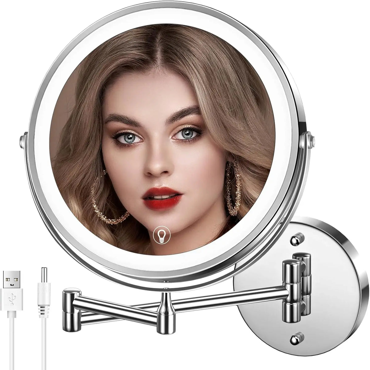8" Wall Mounted Bathroom Makeup Mirror with 3 Color Light,Double Sided 1X/10X Magnifying Lighted Mirror LED Mirror for Shaving