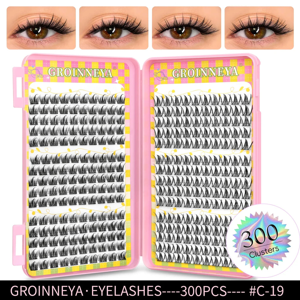 GROINNEYA Eyelashes Clusters 320 pcs Natural Eyelash extension Cluster Lashes Volume Mixed Tray Lashes Cluster Natural Lashes