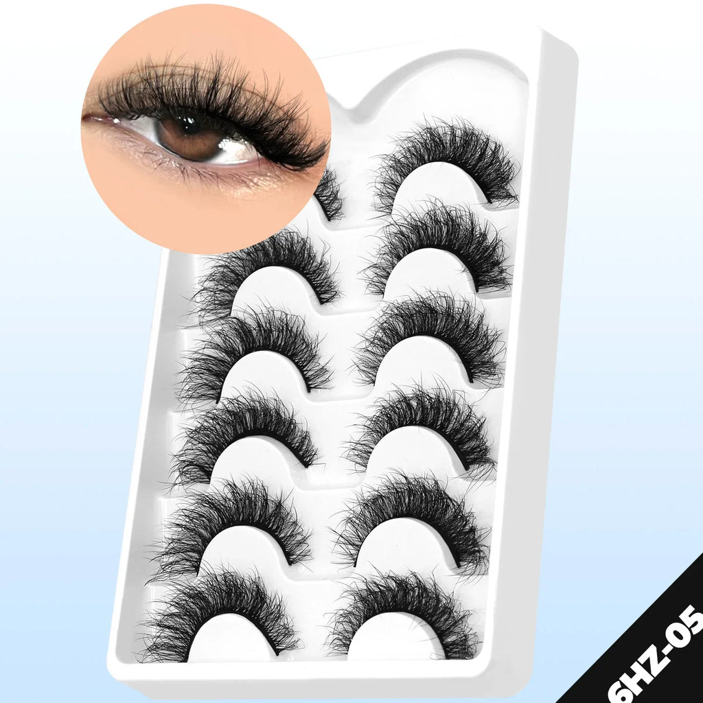 GROINNEYA Fake Lashes Fluffy Cat Eye Lashes 8D Fluffy Volume False Eyelashes D Curl Dramatic Thick Full Strip Faux Mink Lashes