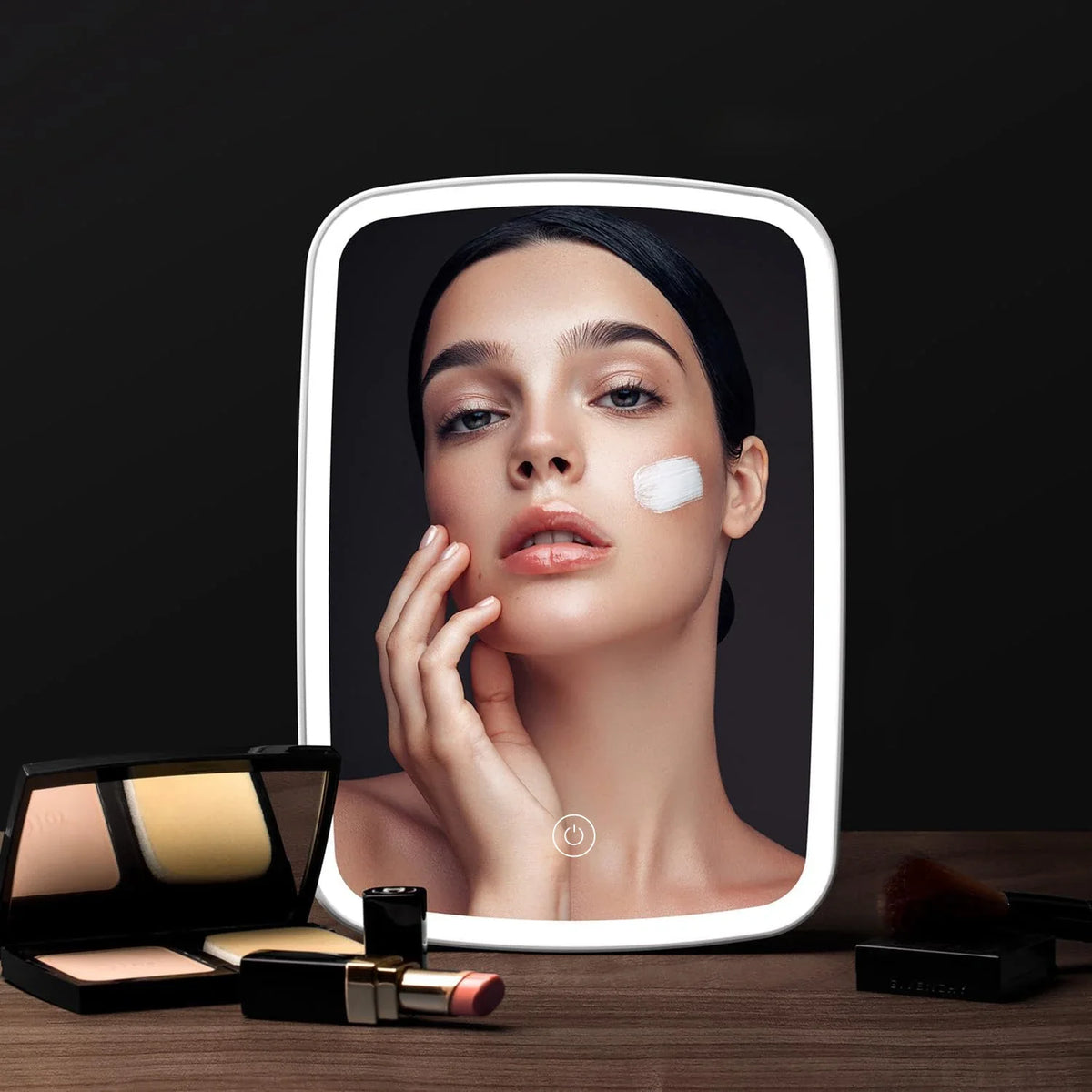 LED Makeup Mirror with Stand Desktop Folding Compact Square Travel Cosmetic Portable Lighted Vanity Mirror Touch Screen Tabletop