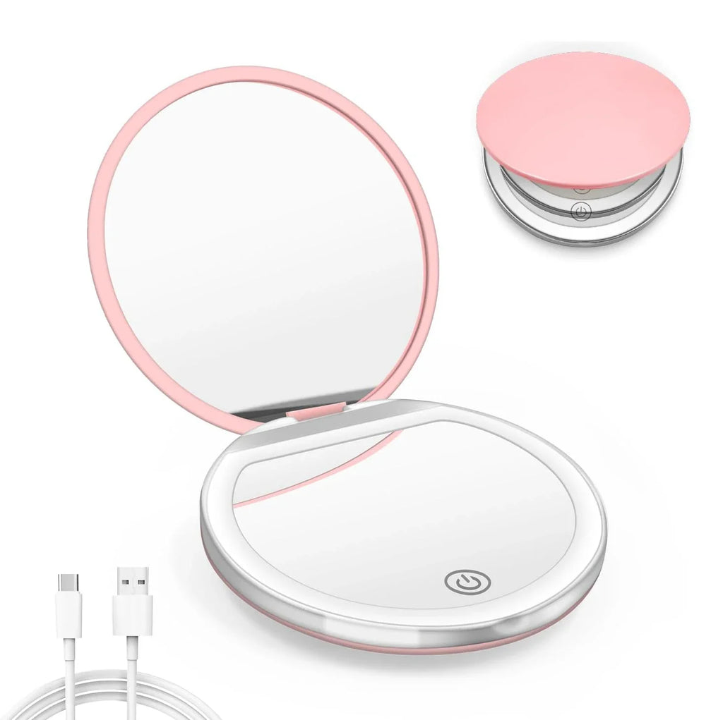 Rechargeable LED Compact Mirror with Lights | 1X/3X Magnification, Pocket Handheld Travel Mirror, Perfect for Gifts