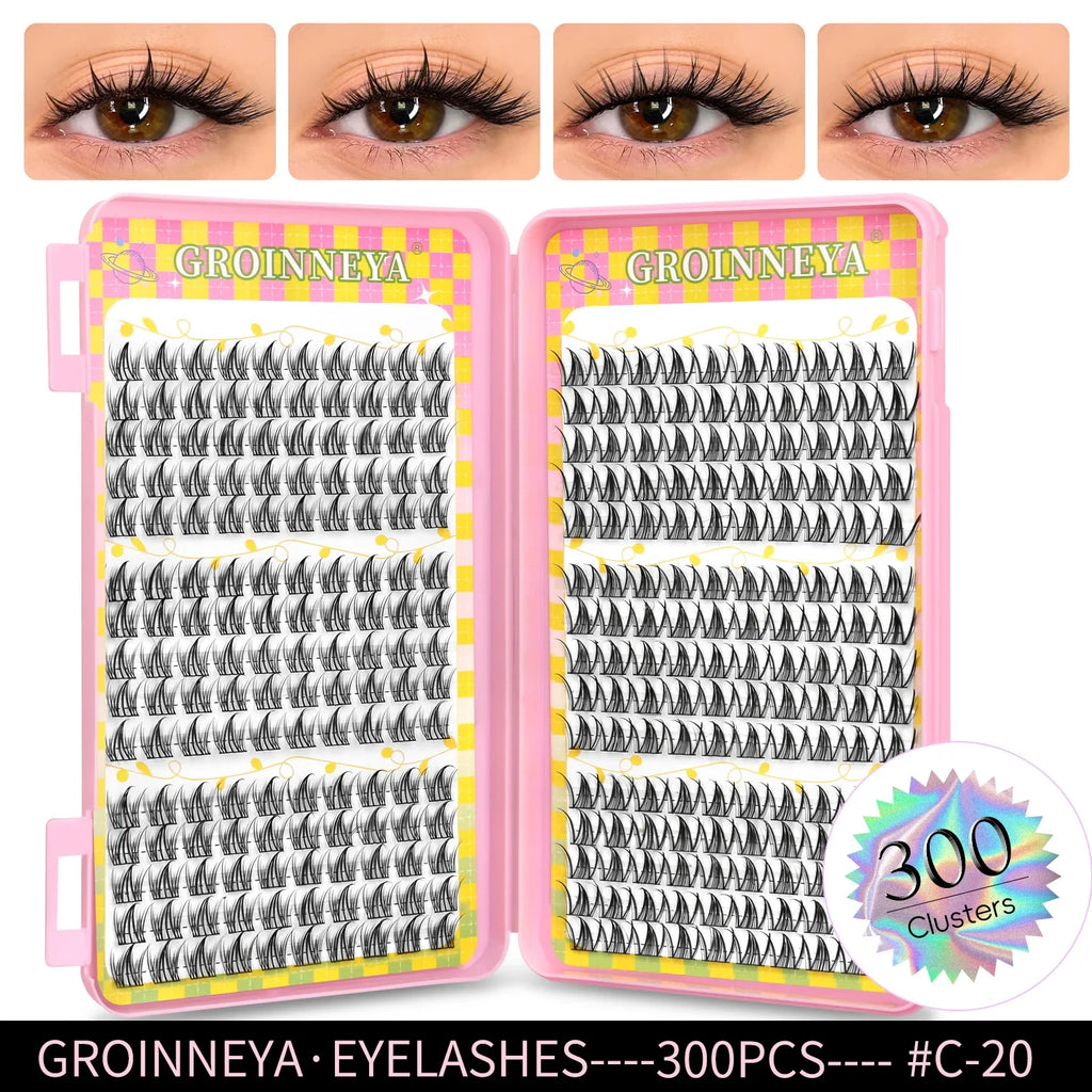 GROINNEYA Eyelashes Clusters 320 pcs Natural Eyelash extension Cluster Lashes Volume Mixed Tray Lashes Cluster Natural Lashes