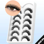 GROINNEYA Fake Lashes Fluffy Cat Eye Lashes 8D Fluffy Volume False Eyelashes D Curl Dramatic Thick Full Strip Faux Mink Lashes