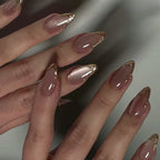 24Pcs Metallic Cat Eye French Sheer Manicure Tip Art Textured 3D Acrylic False Nails Nude Pink Almond Medium Press on Fake Nails