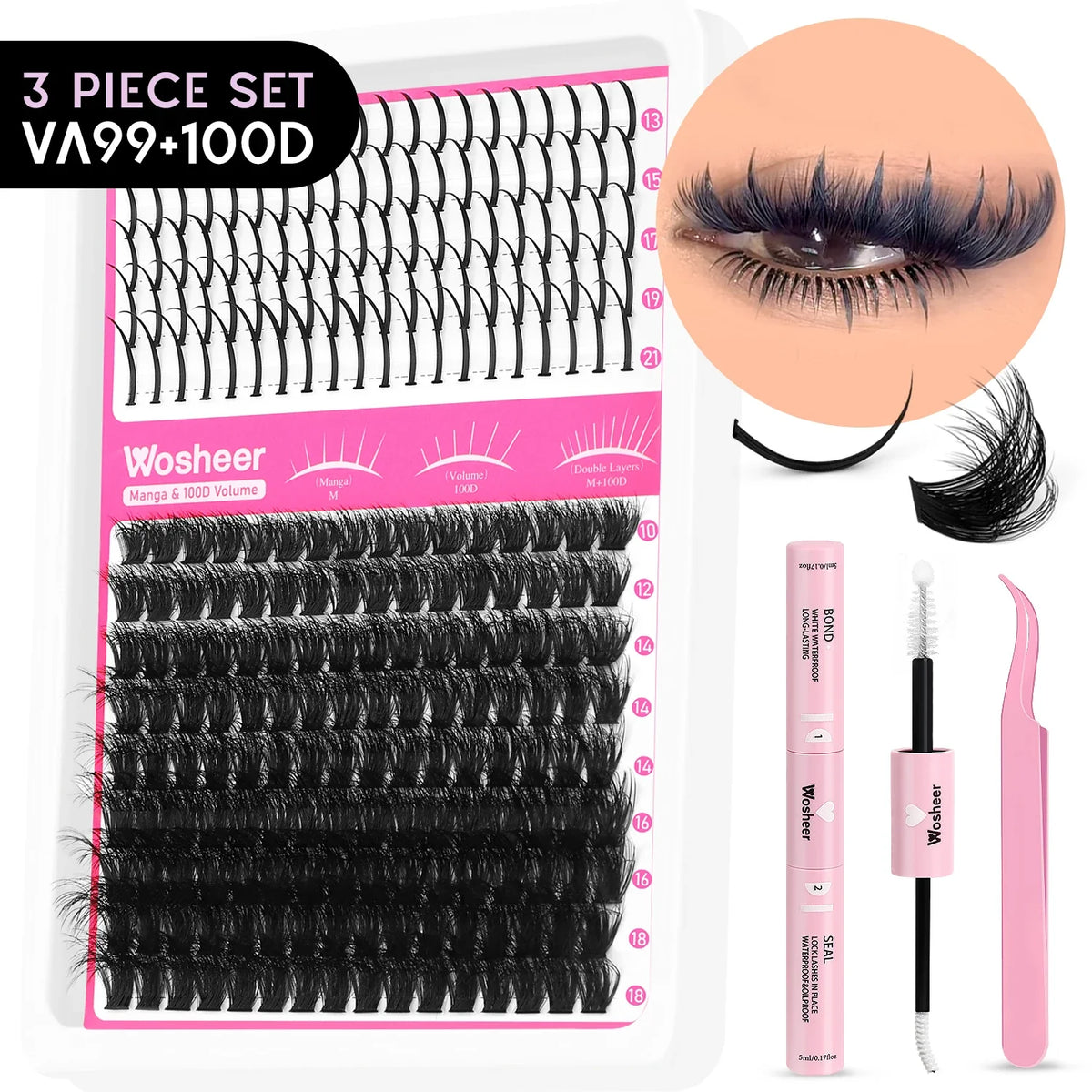 WOSHEER Lash Clusters Kit Lash Spikes Eyelash Clusters Volume Individual Lashes DIY Spiky Lash Extension Manga Clusters Eyelash
