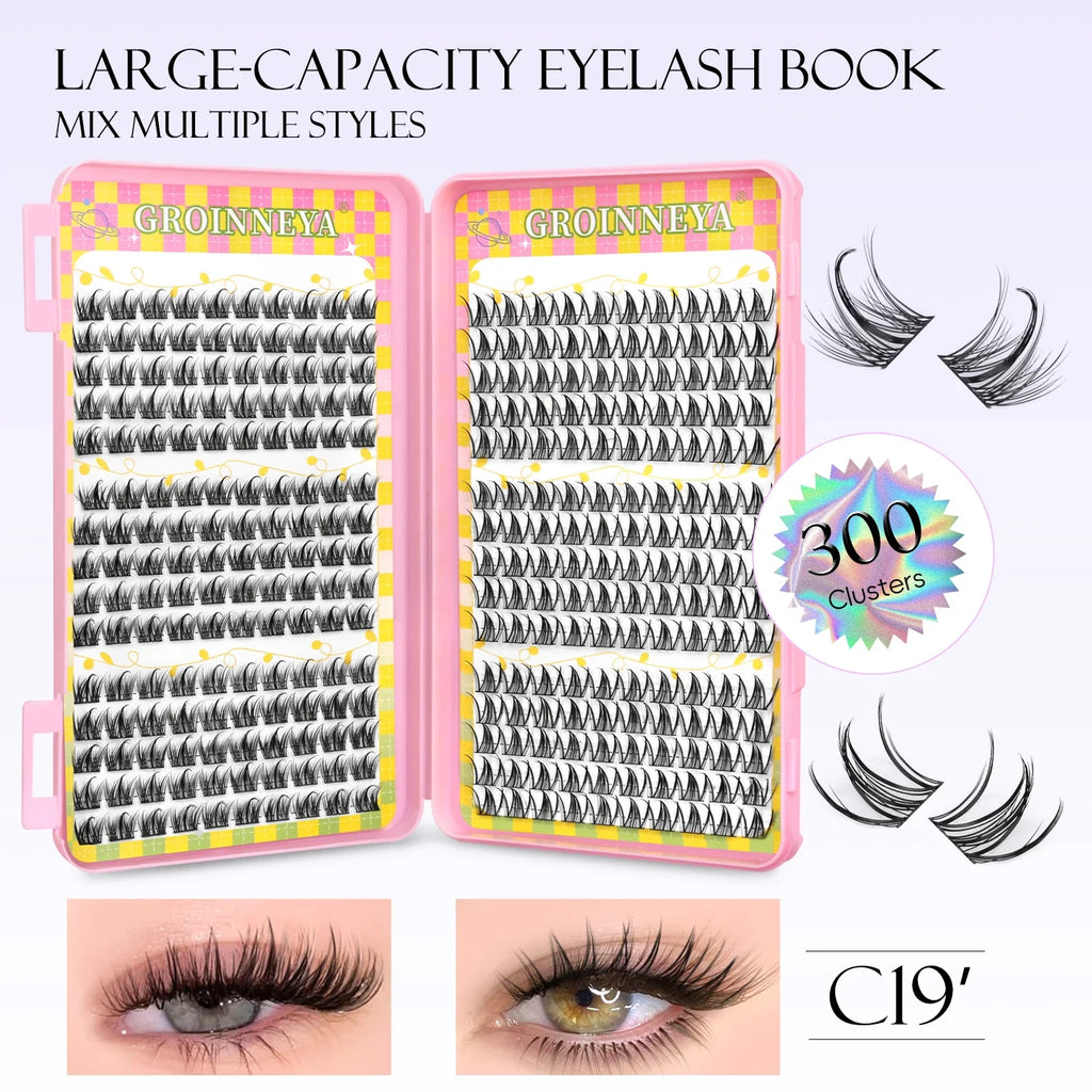 GROINNEYA Eyelashes Clusters 320 pcs Natural Eyelash extension Cluster Lashes Volume Mixed Tray Lashes Cluster Natural Lashes