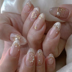 24Pcs Metallic Cat Eye French Sheer Manicure Tip Art Textured 3D Acrylic False Nails Nude Pink Almond Medium Press on Fake Nails