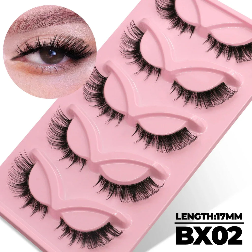 Veltrinay Fake Lashes Cat Eye Lashes Faux Mink Eyelashes Clear Band Lashes Natural Look Wispy Mink Eyelashes False Lashes Makeup