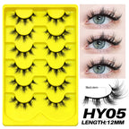 GROINNEYA Fake Lashes Fluffy Cat Eye Lashes 8D Fluffy Volume False Eyelashes D Curl Dramatic Thick Full Strip Faux Mink Lashes