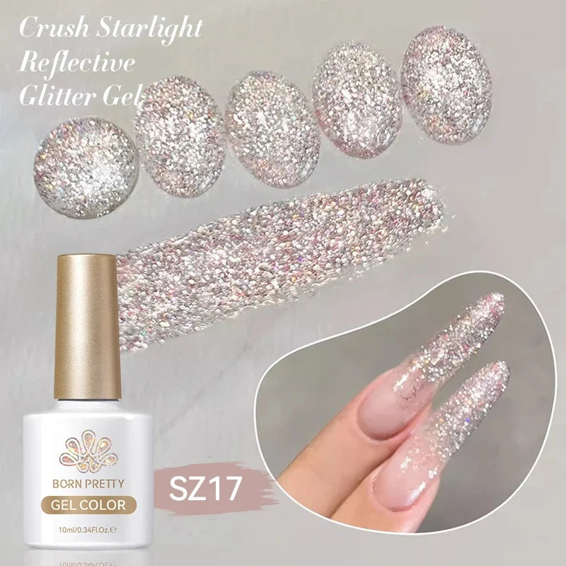 BORN PRETTY 10ml Sliver Carat Mirage Reflective Glitter Gel Nail Polish Sparkling Ultra Shine Soak Off UV Nail Art Gel Varnish