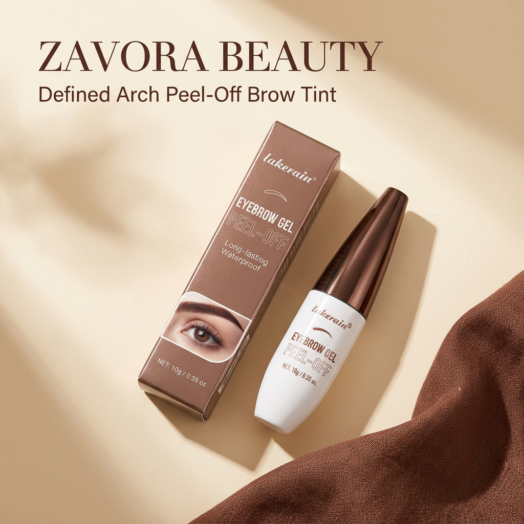 ZAVORA BEAUTY brow tint styled flat lay
